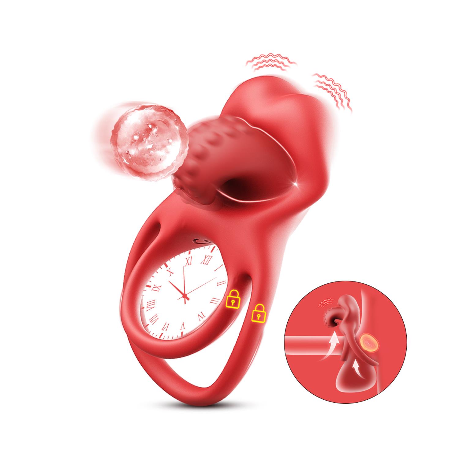 5037.jpg Dil Tasarımlı Titreşimli Penis ve Testis Halkası - Görsel 1