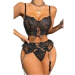 Büstiyerli Dantel Fantazi Jartiyer Takım Siyah