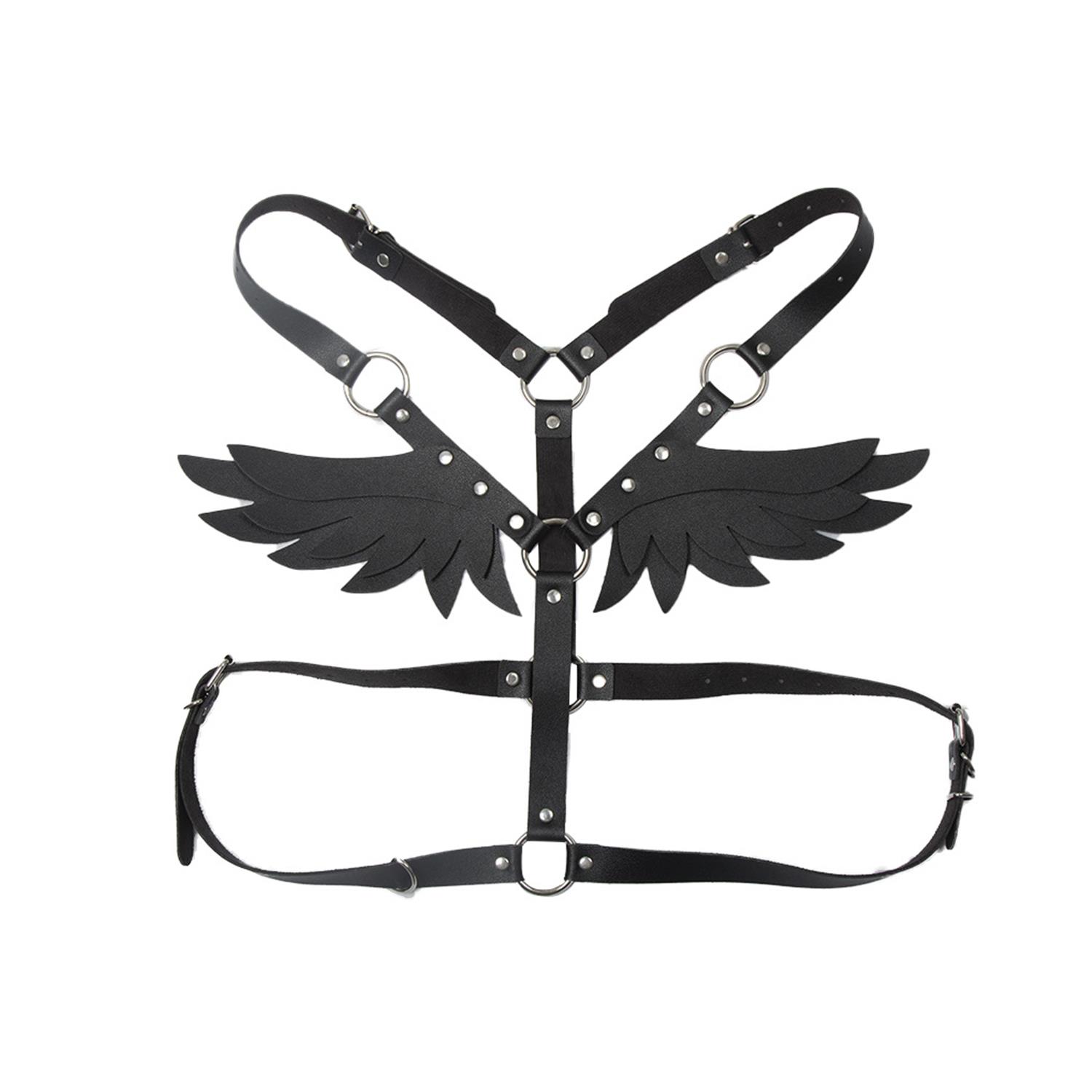 melek-kanatlari-siyah-3031.jpg Kanat Tasarımlı Deri Harness Gövde Aksesuarı Siyah - Görsel 1